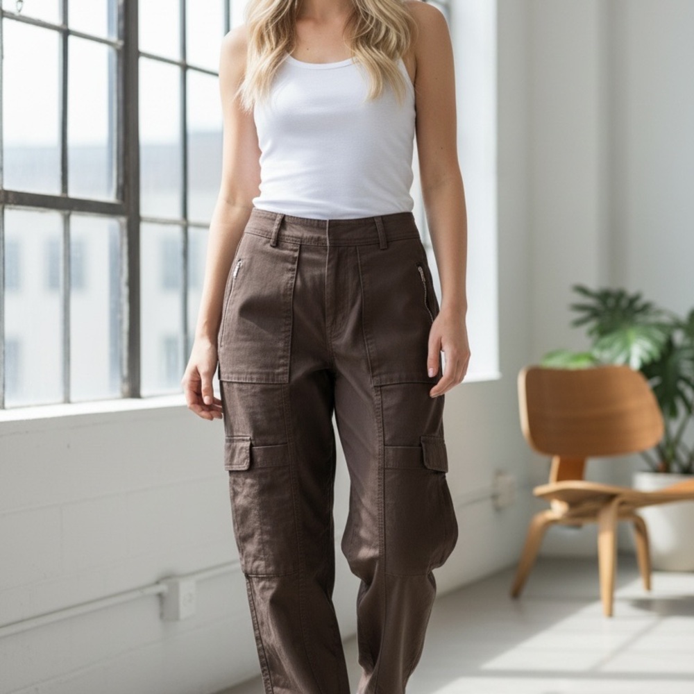 Abercrombie & Fitch Dark Brown Mid Rise Barrel Utility Cargo Pants Size 25/0